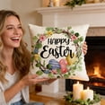 thumbnail image 6 of Bisitoy Easter Pillow Covers - Set of 4 18 Inch Floral Egg Bunny Decor Cushion Covers for Home, 6 of 7