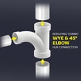 thumbnail image 4 of 3" x 3" x 2" PVC DWV Combination Wye & 1/8 Bend 45° Elbow Reducing Hub, White PVC Drain, (10 Pack), 4 of 7