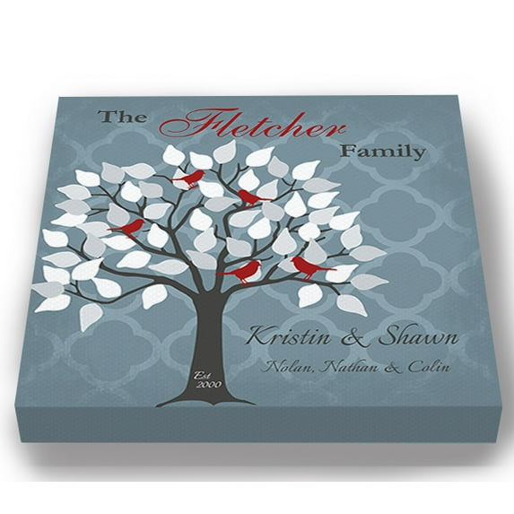 MuralMax Custom Anniversary Tree Decor - Personalized Family Canvas Wall Art - Gifts For Wedding, Housewarming, Bridal Shower, Birthdays, Retirement, Office Parties- Color - Blue # 2 - Size 12 x 12