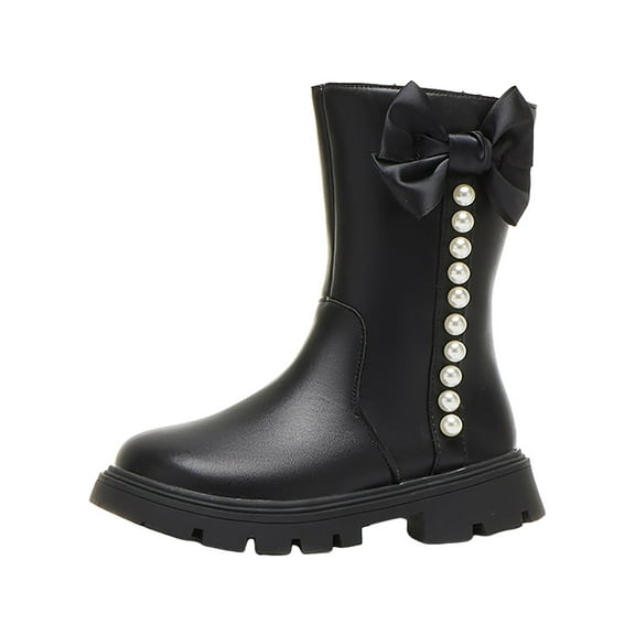 Gibobby Girls Ankle Boots for Toddler/Little Kids - Brown, Suede, Zipper, Low-Top, Flat Heel, Casual,Black,5.5-6 Y