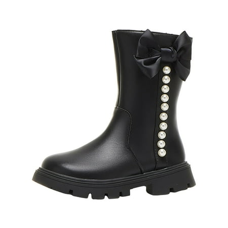 Hessimy Girl s Fashion Side Zipper Lined Knee High Riding Boots Dress Shoes Girls Leather Tall Winter Boots(Black 9-9.5 Years)