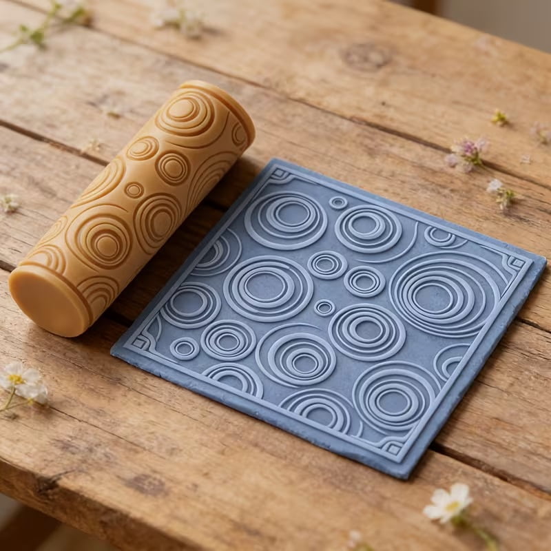 Artistic Swirl Textured Embossed Polymer Clay Roller - Ceramic Sculpture Texture Design Tool for Valentine's Day, Easter and Spring Art Creations