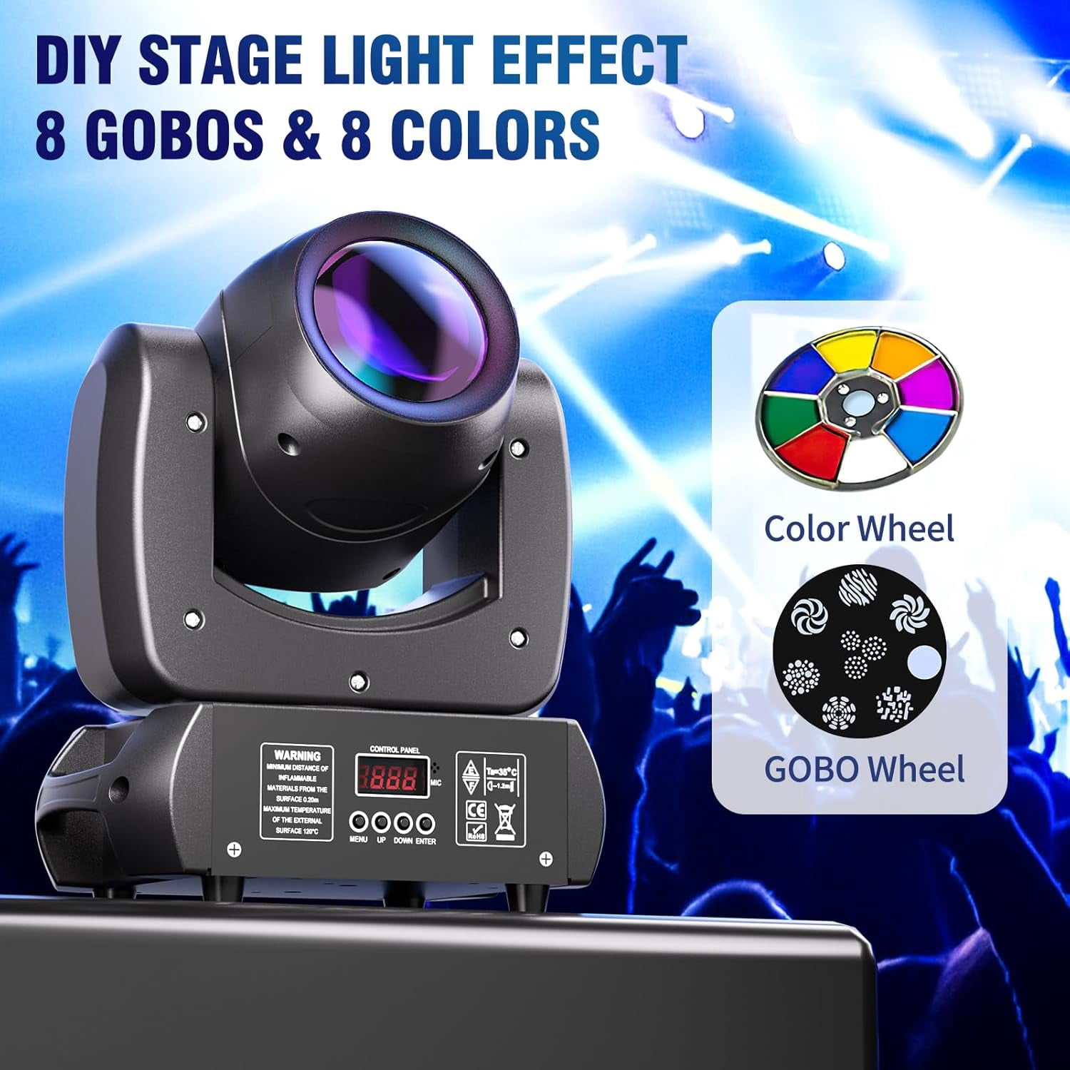 120W Moving Beam Head DJ Light 18 Rotating Prism 8 GOBO 8 Colors,Professional Stage Lighting Strobe/Spotlight by DMX and Sound Activated