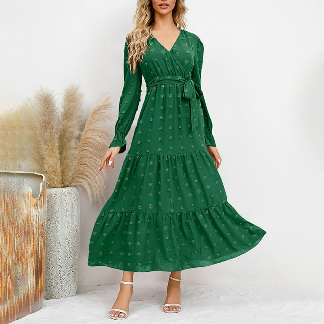 Gspmoly Robes pour Femmes Grande Taille, Nouvelle Robe d'Automne et d'Hiver Ajustée au Tempérament, Col, Manches, Jupe Plissée, Robes de Soirée pour Femmes Offres