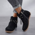 thumbnail image 3 of Snow Boots for Women Winter Warm Fashion Western Outdoor Short Boot Casual Fringe Faux Suede Wide Round Toe Ankle Boots Non Slip Booties Tassel Vintage Short Booties Side Zip Flat Boots, 3 of 7