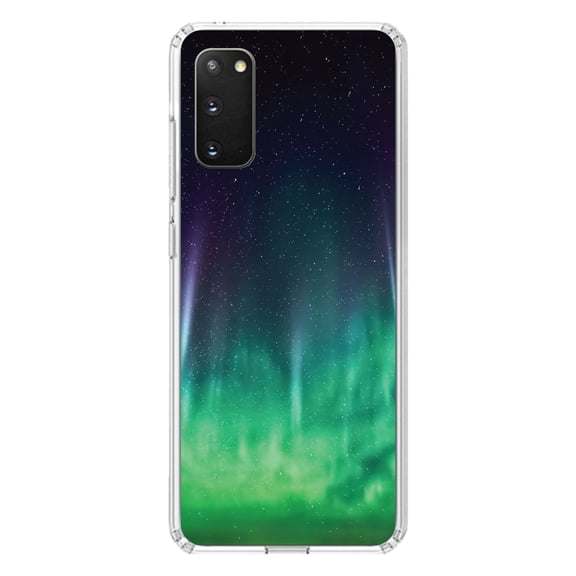 DistinctInk Clear Shockproof Hybrid Case for Galaxy S20 / S20 5G (6.2" Screen) - TPU Bumper, Acrylic Back, Tempered Glass Screen Protector - Aurora Borealis Northern Lights