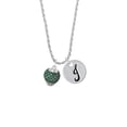 thumbnail image 2 of Delight Jewelry Silvertone Green Crystal Sparkle Spinner Silvertone Script Initial Disc - J - Charm Necklace, 20"+3", 2 of 4