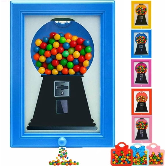Candy Dispenser Picture Frame Wall Mounted – 2-in-1 Gumball Machine with Push-Button, Decorative Wall Art & Candy Dispenser for Home, Office & Gift with 3 Ziplock Bags (Blue)
