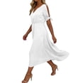 thumbnail image 5 of Women's Short Sleeve Dresses with Pockets Plus Size Multi-Color Satin Zipper V-Neck Dress, 5 of 9