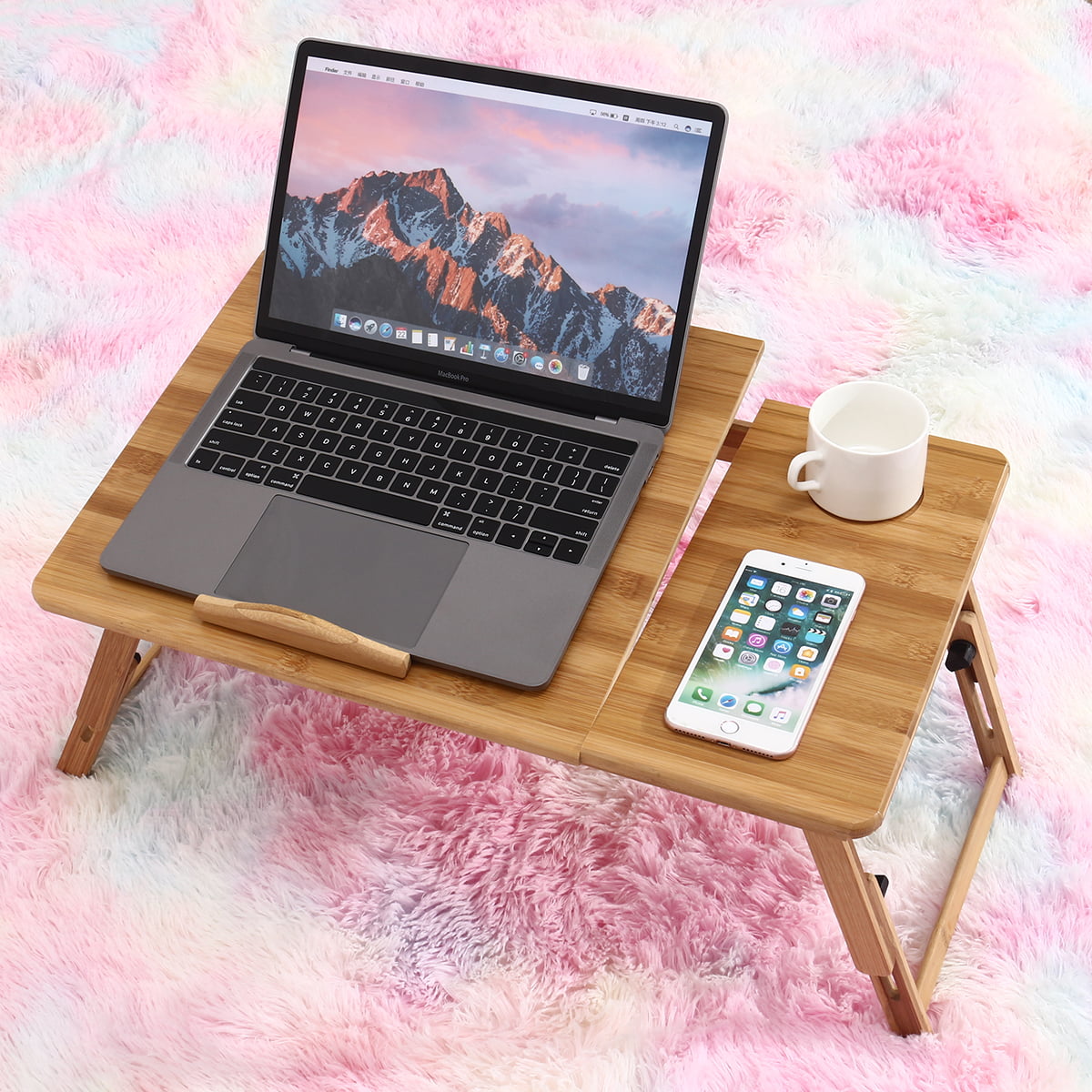 Bamboo Laptop Desk Adjustable Breakfast Serving Bed Hospital Table Folding Legs 