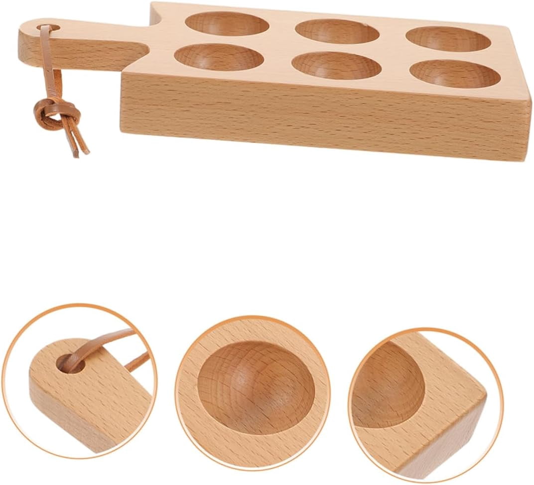 ABCISI Wooden Egg Tray with 6 Compartments and Handle, Deviled Egg Board Platter Holder for Refrigerator Kitchen Countertop Organizer, 8.66X4.33X1.06 Inches