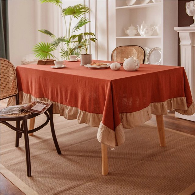 Retro Ruffle Tablecloth Cotton Washable Table Cover Tablecloths for Rectangle Table Baby Shower Kitchen Party Wedding Decor