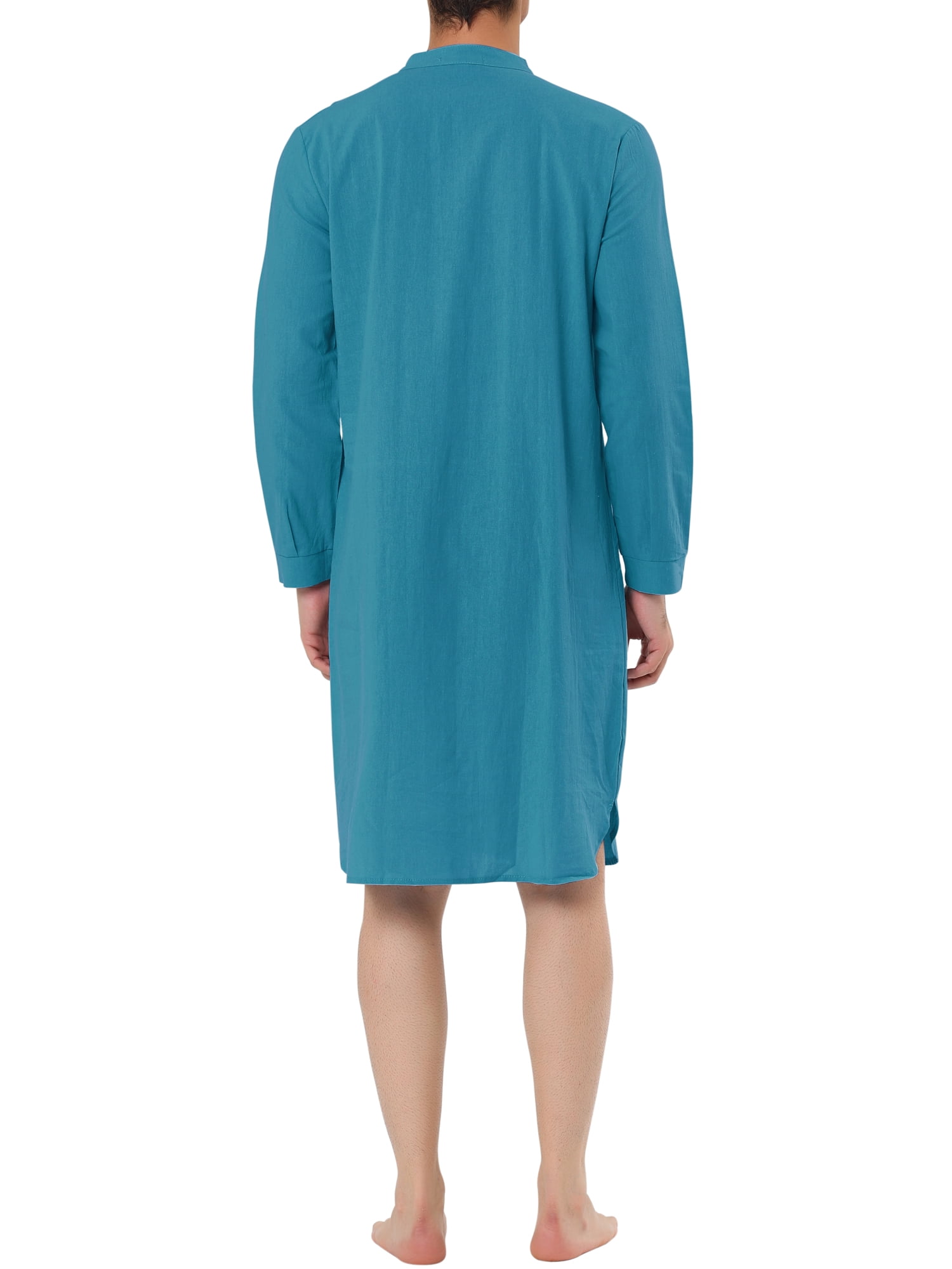 Unique Bargains Men's Banded Collar Nightshirt Sleep Shirt Nightgown M Lake Blue