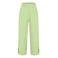 thumbnail image 4 of Womens Pants Women Solid Straight Solid Elastic Pants Long Drawstring Linen Women Waist Cotton Casual Button Slit Trouser Legs Pants Casual Pants Women, 4 of 5