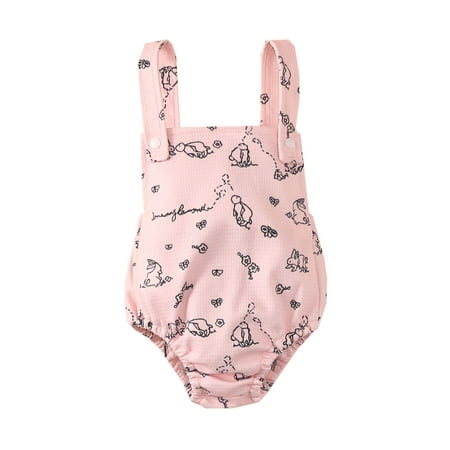 

TFFR Newborn Baby Easter Day Bodysuit Wide Shoulder Straps Cartoon Rabbit Print Romper Short One-Piece Clothes