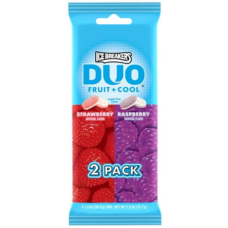 Ice Breakers Duo Fruit & Cool Strawberry & Raspberry Flavor Mint, 1.3 Oz., 2 Count