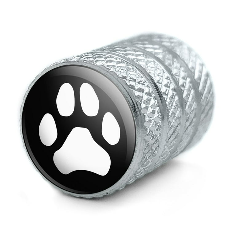 Paw Print Dog Cat White on Black Tire Rim Wheel Aluminum Valve