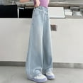thumbnail image 5 of Kids Girls Jeans Denim Elastic Wasit Wide Leg Jeans Teen Jeans for Little Girls 10-11 Years, 5 of 9