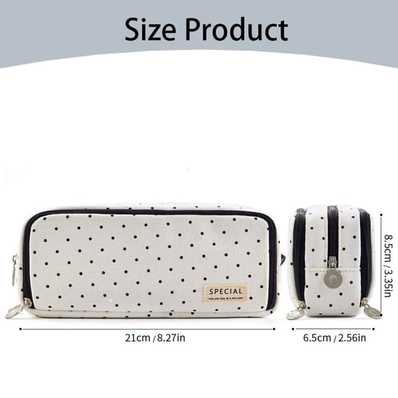 Large Pencil Case Big Capacity Pencil Pouch with 3 Compartments Canvas Pen Bag Marker Pen Bag Pencil Case for Women Black Polka Dot
