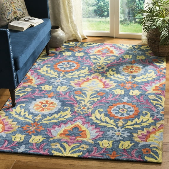 SAFAVIEH Suzani Caris Medallion Wool Area Rug, Blue/Multi, 8' x 10'