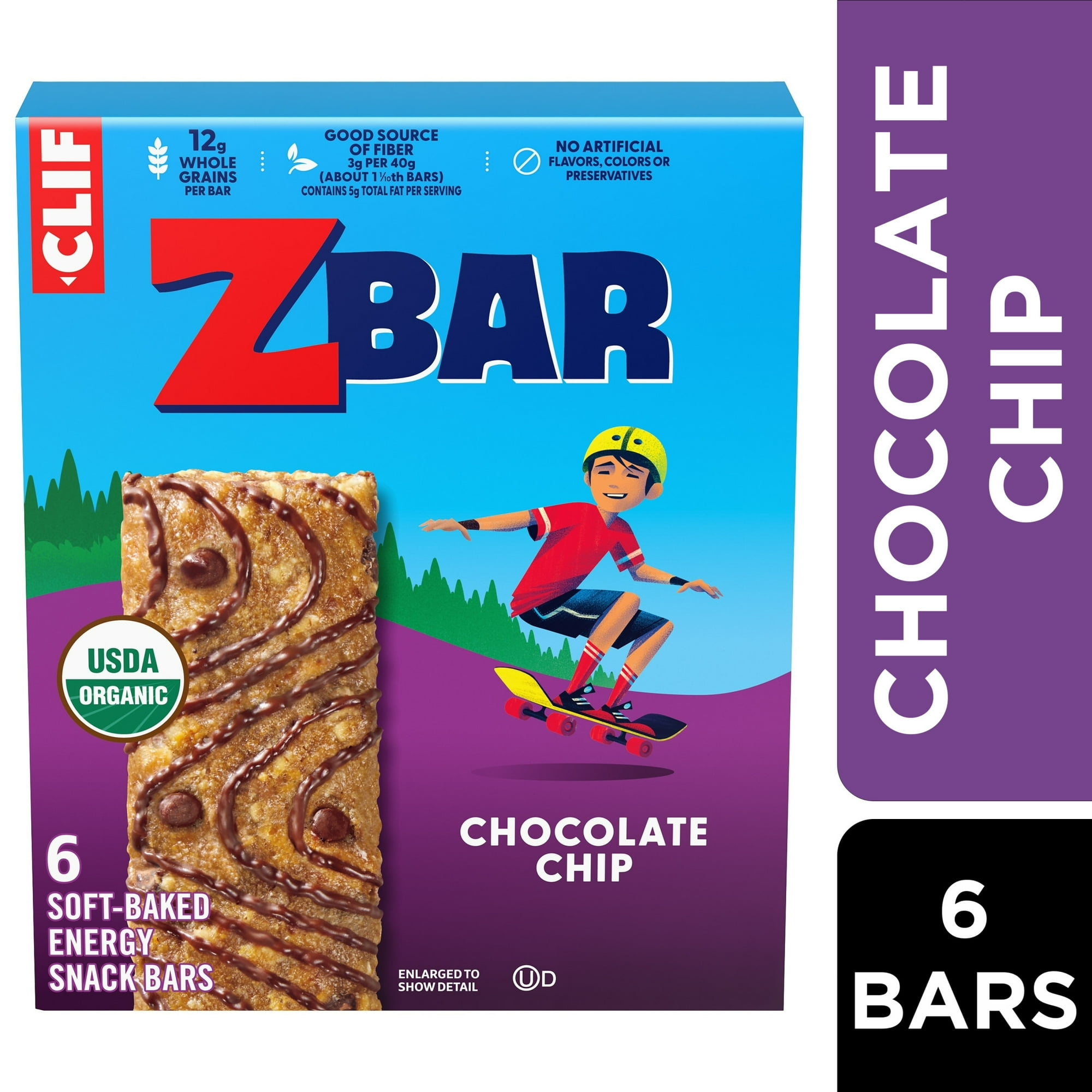 Zbar Chocolate Chip Soft-Baked Energy Snack Bars, Organic Granola Bars, Snacks for Kids, 6ct