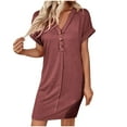thumbnail image 4 of SMihono Trendy Women's Casual T Shirt Dress Button Up V Neck Tunic Dresses Summer Short Sleeve Mini Dresses Loose Sundresses Red M, 4 of 8