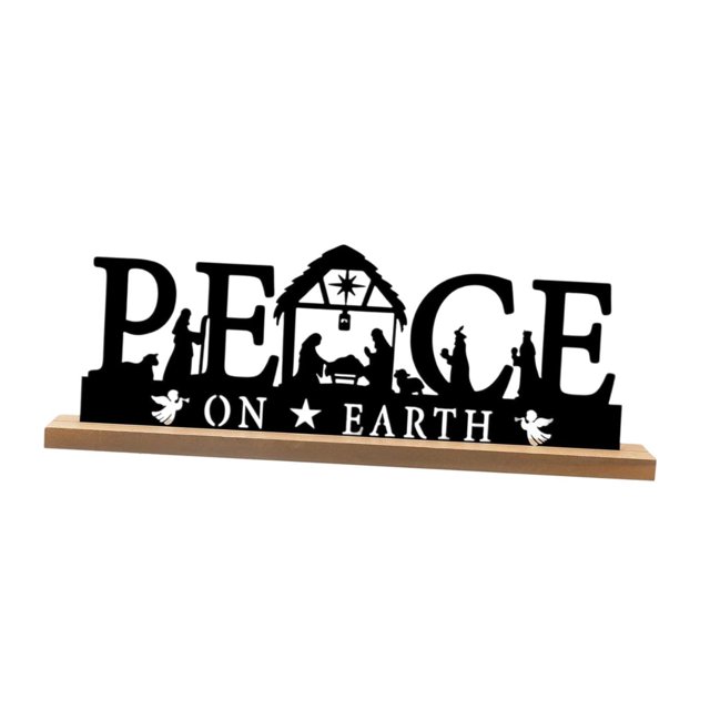 Decoración de belén de metal con base de madera Adorno de belén navideño PAZ 30cmx4cmx9.5cm