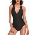 thumbnail image 1 of Naiovety Traje de baño de poliéster de aplicación amplia para mujer con traje de baño de una pieza con costuras finas, traje de baño Push Traje de baño Negro METRO, 1 of 6