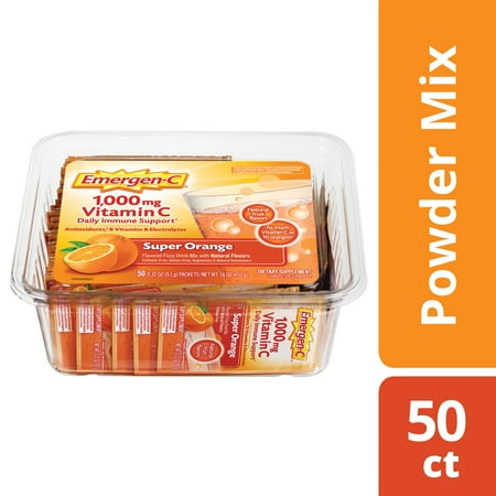 Alacer Flavored Vitamins - Emergen-C (50 Count Tub, Super Orange Flavor) Dietary Supplement Fizzy Drink Mix with 1000 mg Vitamin C, 0.32 Ounce Packets, Caffeine Free