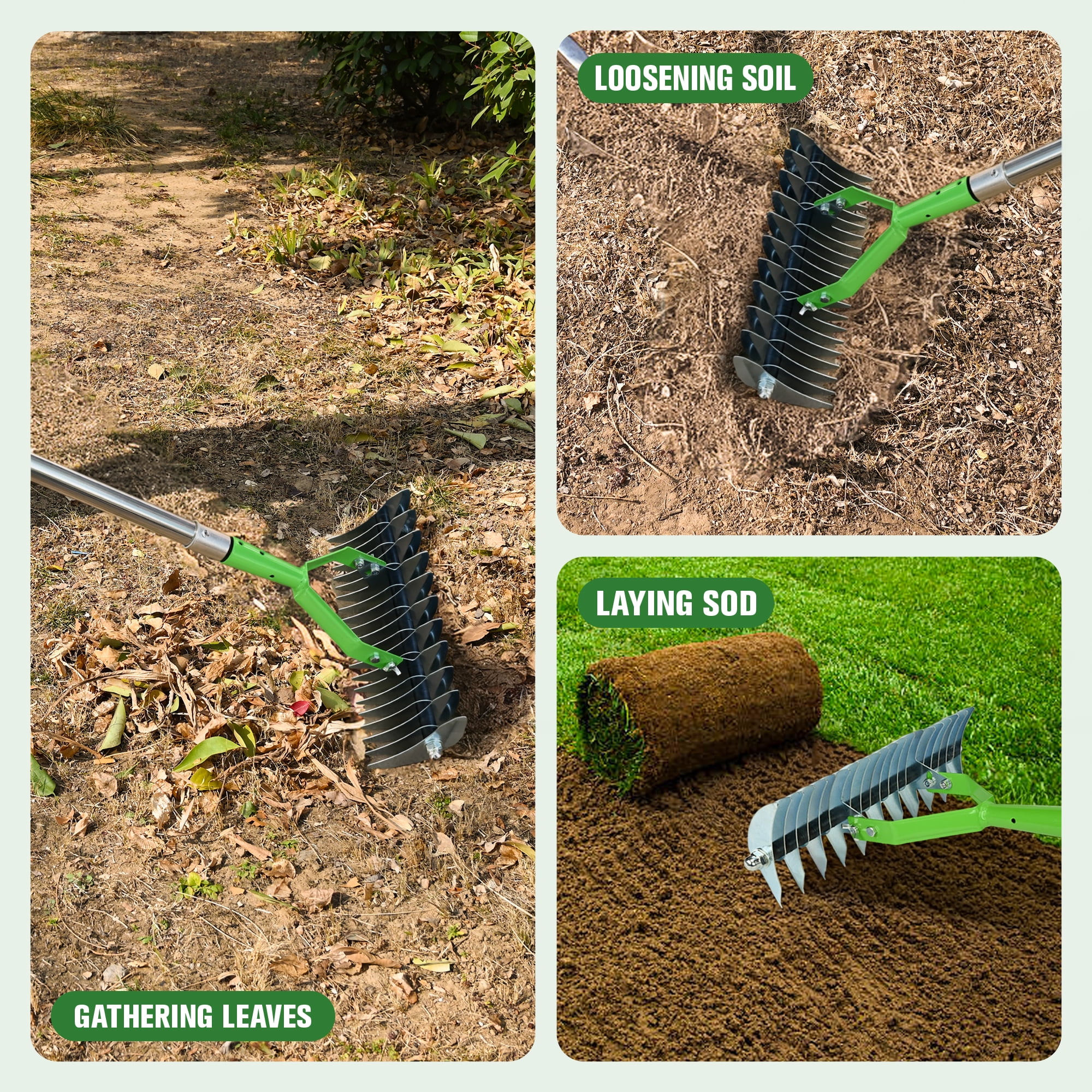 Flngr Thatch Rake for Lawn, 13.78 inch Dethatcher Rake for Grass to Cleaning Dead Grass, Metal Rake for Dethatching, Heavy Duty Thatching Rakes for Garden, Yard