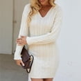 thumbnail image 5 of ylioge Sweater Dresses for Women with Hoodies Trendy Slim Fit Stretchy Casual Long Sleeve V Neck Cable Knitted Pullover Mini Bodycon Dress Clearance, 5 of 8