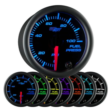 GlowShift Black 7 Color 100psi Fuel Pressure Gauge