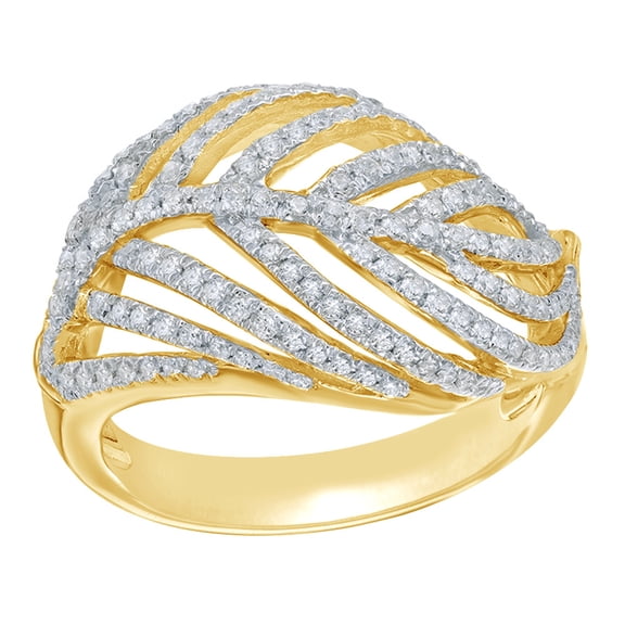 White Natural Diamond Promise Leaf Ring in 10k Yellow Gold (0.62 Cttw)