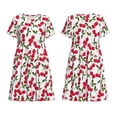 thumbnail image 3 of Bixox Robe d'Été à Manches Courtes pour Femmes Robe Ample Longueur Genou avec Poches-Cerise_1, 3 of 7
