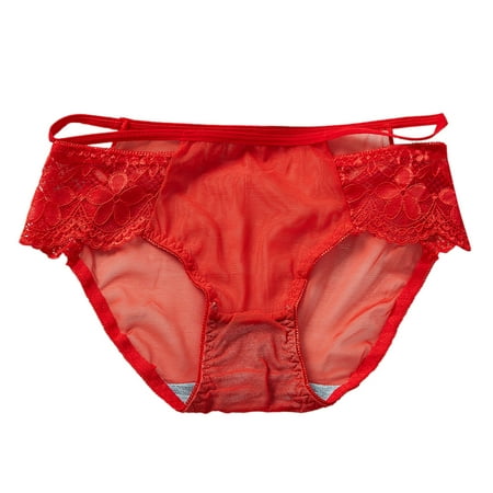 

GWAABD Women Sleep Underwear Womens Red Lace Breathable Lace Hollow Out and Raise The Pure Brief Panties