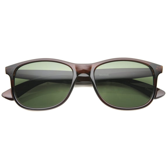 sunglassLA Unisex Classic High Sitting Temples Square Lens Horn Rimmed Sunglasses 52mm (Shiny-Brown / Green) - 52mm
