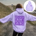 thumbnail image 2 of Kaprioy Women Cute Flower Print Hoodie Comfy Preppy Hooded Sweatshirt for Teen Girls Long Sleeve Drawstring Oversized Pullover Tops Purple, XL, 2 of 7