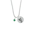 thumbnail image 2 of Delight Jewelry May - Green Crystal Bicone Silvertone Script Initial Disc - G - Charm Necklace, 20"+3", 2 of 4