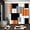 Abstract Geometric Orange, variant on Grey Geometric Shower Curtain Set with Toilet Lid Cover and Non-Slip Rugs for Bathroom, Black White Checkered 4 Pcs Shower Curtain, Modern Abstract Bathroom Set with 12 Hooks