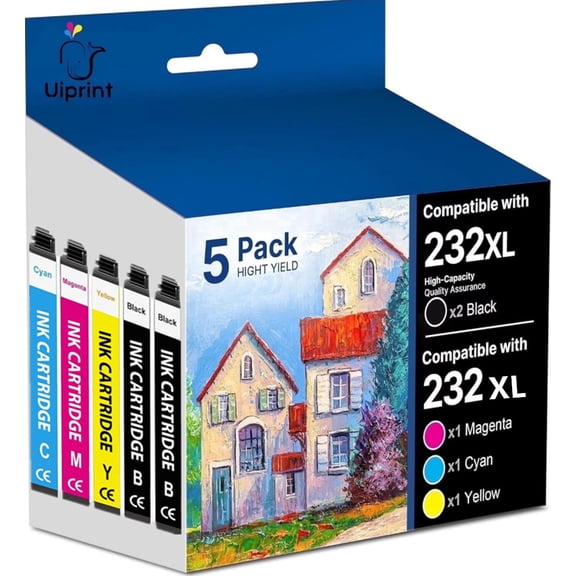 232XL Ink Cartridges Compatible for Epson 232XL Printer Ink Combo Pack for Workforce WF-2930 WF-2950 Expression XP-4200 XP-4205 ,5 Pack (2 x Black, Cyan, Magenta, Yellow)
