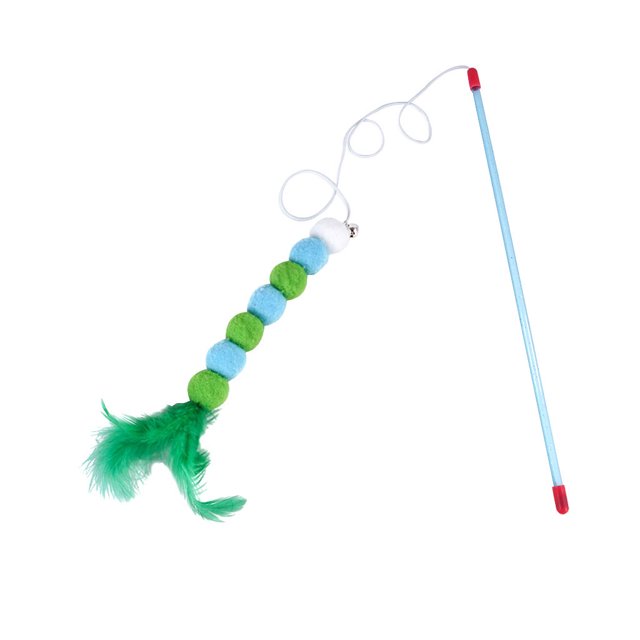 Yuehao Cat Feather Toys Interactive Cats, Cat Handheld Teaser Wand Toy and 1Pcs Replacement Feather with Bell for Kitty Kitten Scratching Exercise Indoor Green