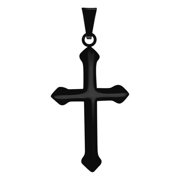 Stainless Steel Black-tone Mens Cross Religious Charm Pendant Necklace for Men