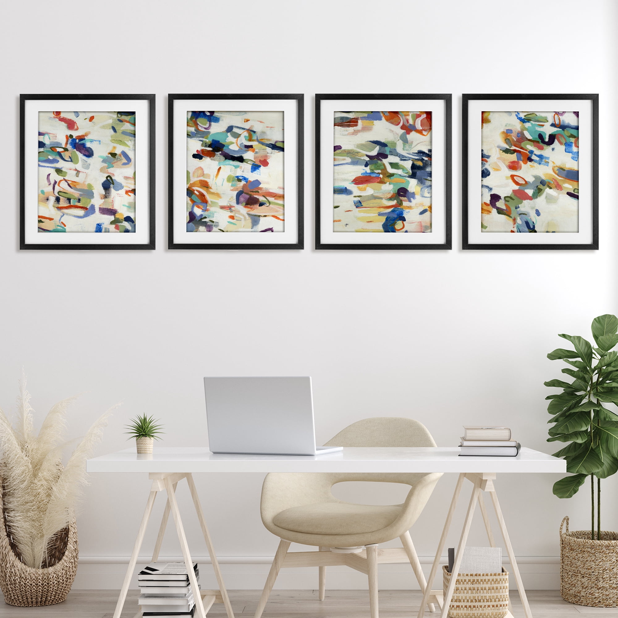 Stupell Industries Primary Hues Composition 4 Piece Black Framed Print Under Glass Set, design by Lisa Ridgers