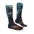 thumbnail image 3 of Vsdgher Starry Sky Moon Wolf Leader Print Thigh High Socks Extra Long Stretchy Sock Women Over Knee High Opaque Stocking Daily Wear, 3 of 5