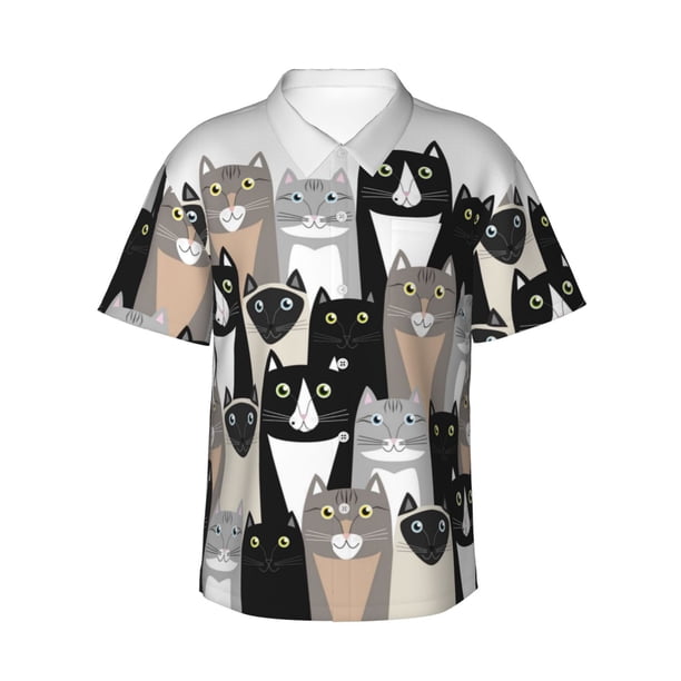Balery Colors Cats Camisas hawaianas de manga corta para hombre, camisas playeras de corte holgado, camisas de vacaciones con botones,Medium