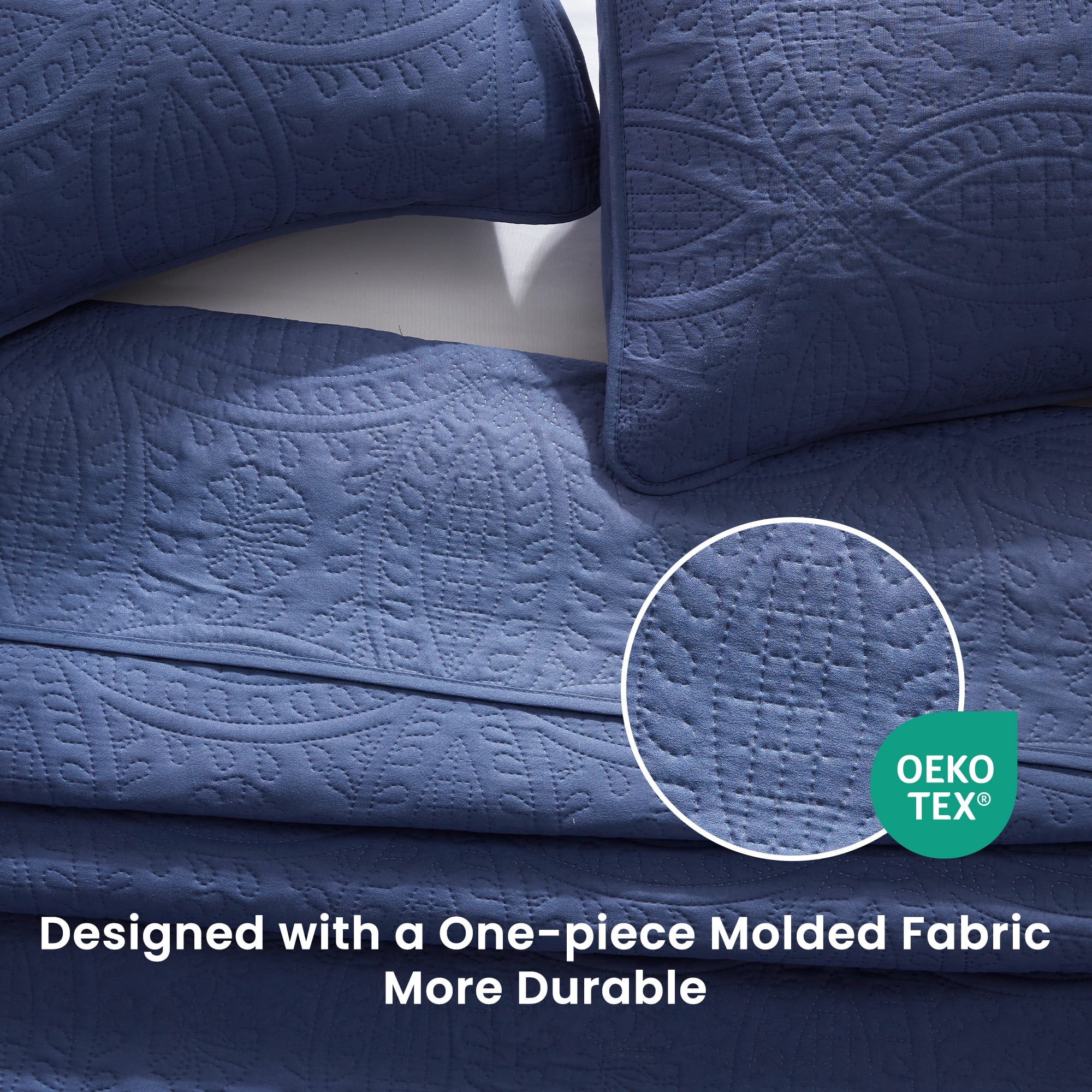 Sleep Zone Ultrasonic Medallion Quilt Set Full/Queen, Soft Lightweight Bedspread, All-Season Coverlet (Bluish Grey, Full/Queen)