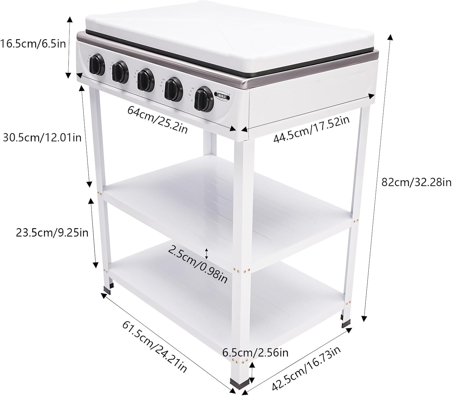 Portable Gas Stove, 5 Burners with Support Leg Stand and Wind Blocking Cover, Manual Ignition Camping Stove for RV, Backyard, Apartment Outdoor Cooking (White)