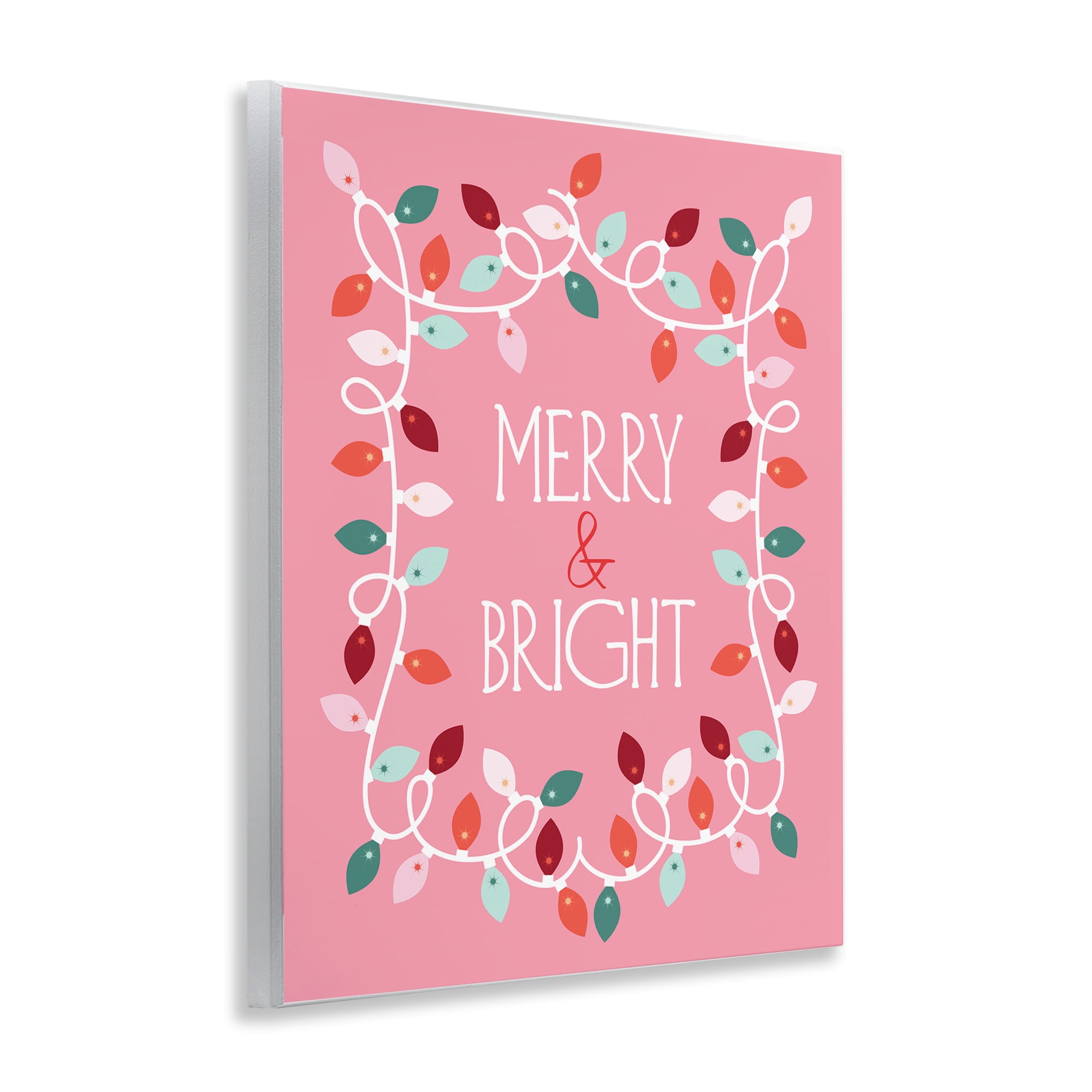 Stupell Industries Merry and Bright Pink Holiday Painting Unframed Art Prints Wall Art, 11 x 14