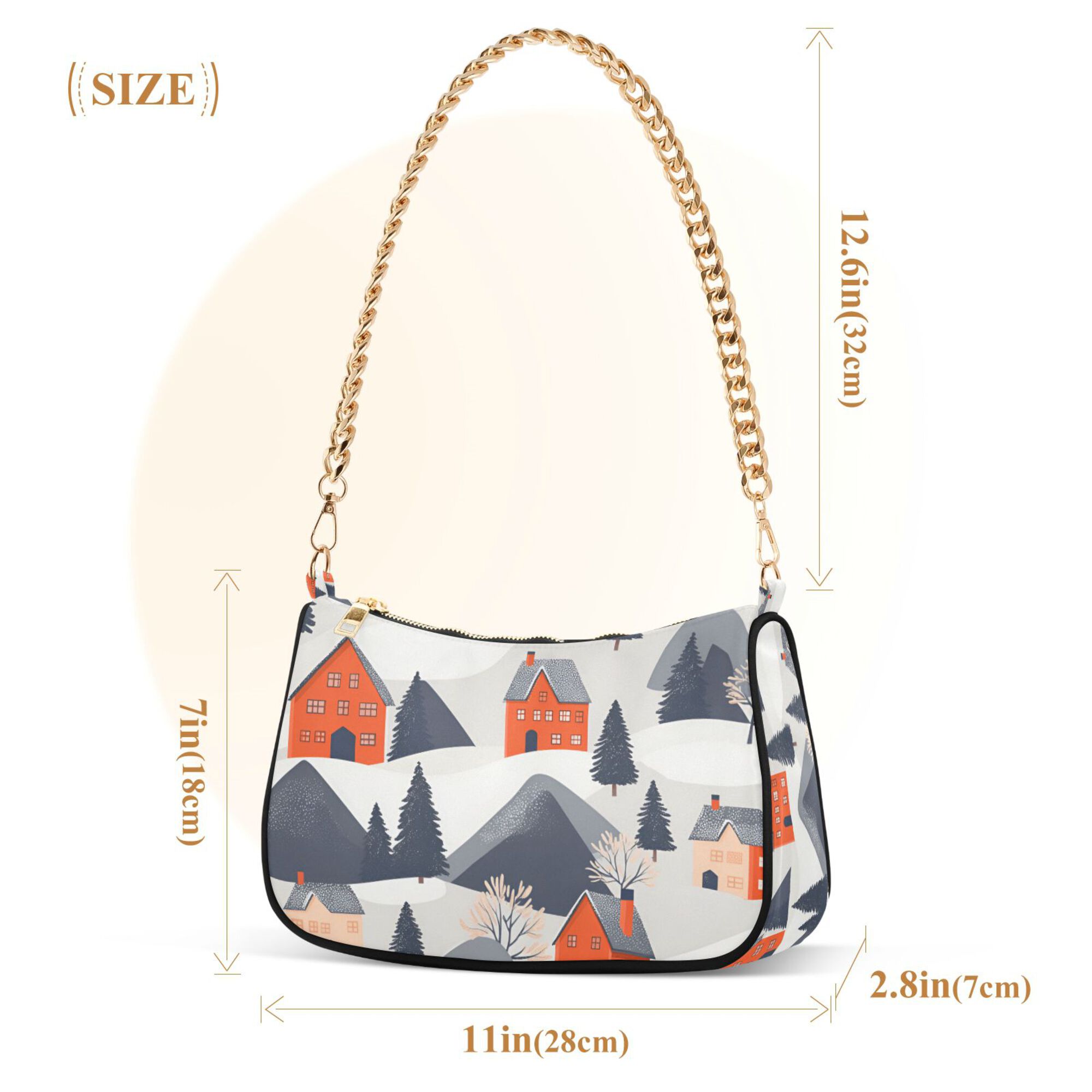 FORMRS Womens Shoulder Bag with Chain Strap Clutch Purse Cute Tote Handbag, Blue Snow Houses