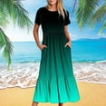 thumbnail image 2 of ibuvkizy Casual Dress for Women 2025,Summer Fashion Maxi Tiered Dress Crewneck Solid Color Short Sleeve Comfortable Loose Long Dress with Pockets Beach Sundresses Light Blue,Sizes S-2XL, 2 of 7